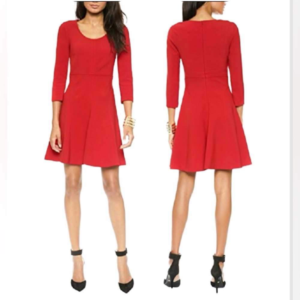 Diane Von Furstenberg Paloma Red Dress Fit Flare 3/4 Sleeves NWT Size 4 $398  24